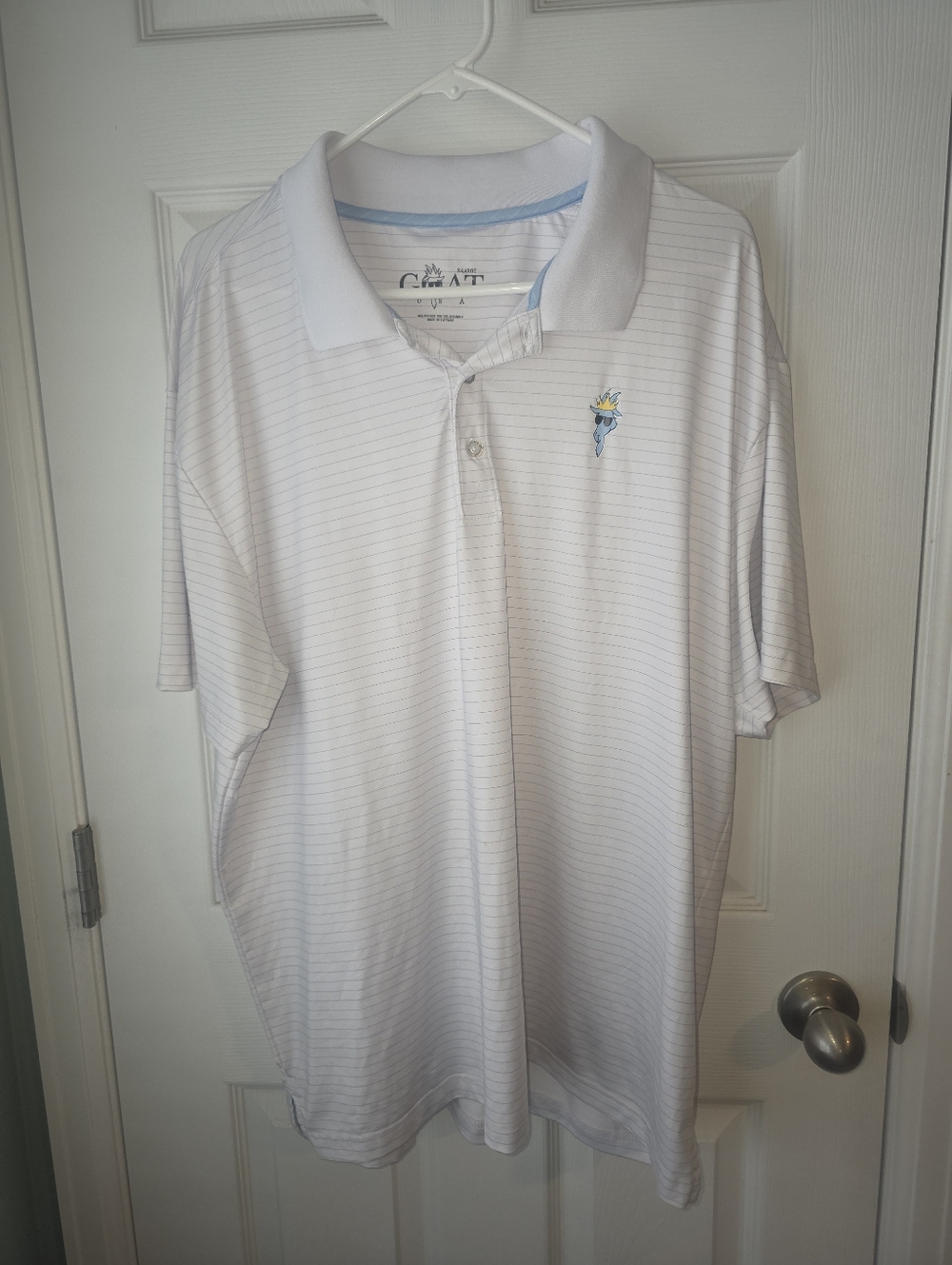 Mens Goat USA Polo SZXL  Short Sleeve Collared Polo Pin Stripe